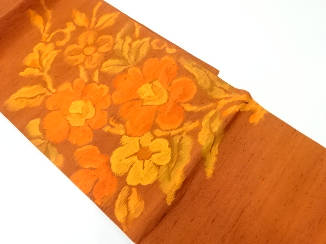 JAPANESE KIMONO / VINTAGE NAGOYA OBI / TSUMUGI / WOVEN FLORAL PLANTS